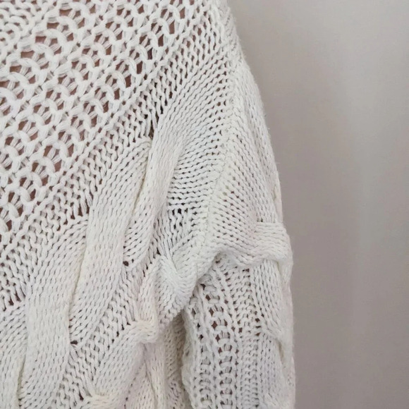 Lola B. Cable Knit Asymmetrical Turtle Neck White Sweater Dress Size L - Picture 9 of 10